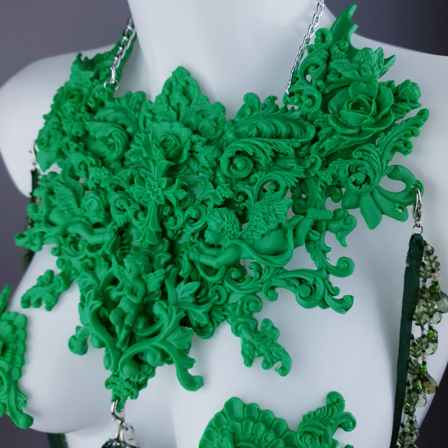 "Invidia" Green Filigree Nipple Pasties & Beading Body Jewellery