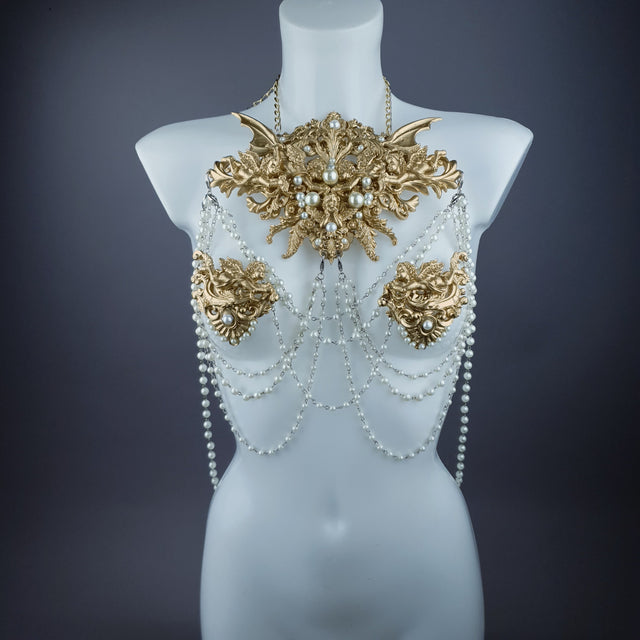 "Carrie" Gold Filigree & Pearl Body Jewellery & Nipple Pasties