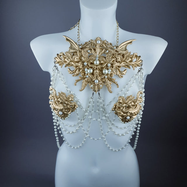 "Carrie" Gold Filigree & Pearl Body Jewellery & Nipple Pasties