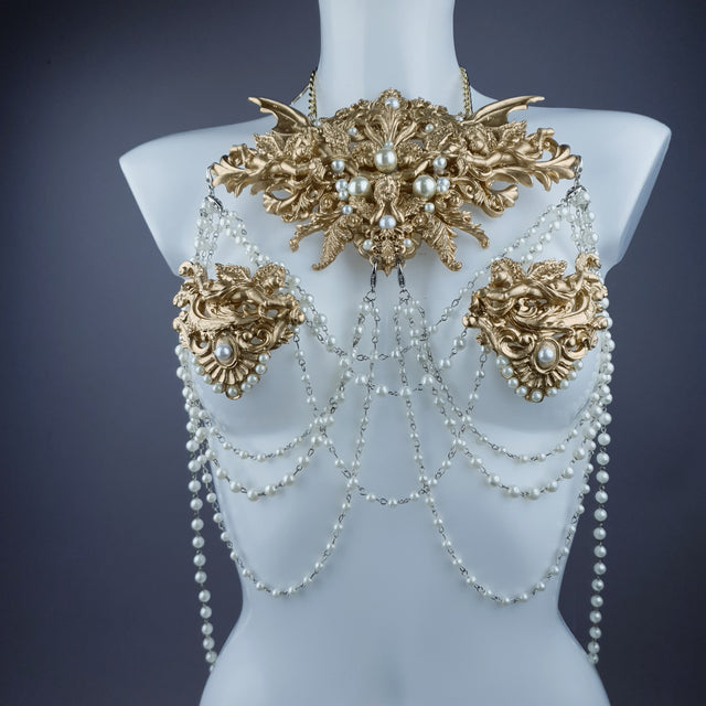 "Carrie" Gold Filigree & Pearl Body Jewellery & Nipple Pasties