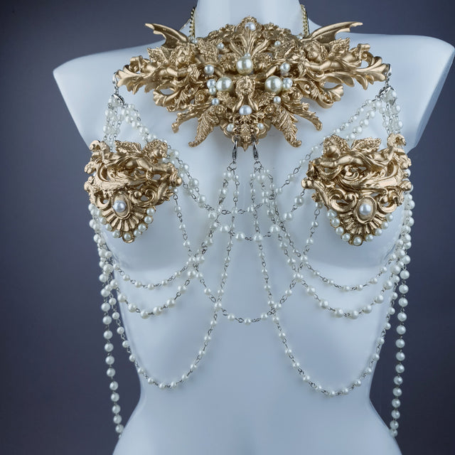 "Carrie" Gold Filigree & Pearl Body Jewellery & Nipple Pasties