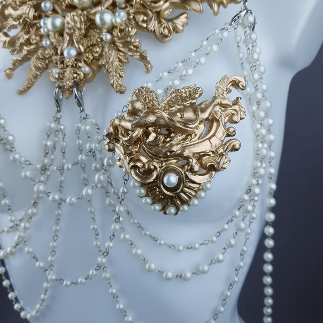 "Carrie" Gold Filigree & Pearl Body Jewellery & Nipple Pasties