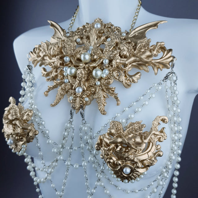 "Carrie" Gold Filigree & Pearl Body Jewellery & Nipple Pasties