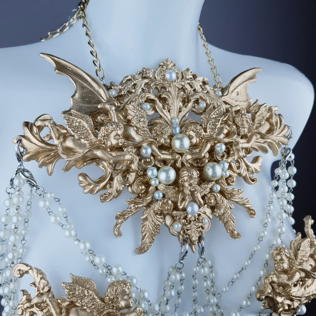 "Carrie" Gold Filigree & Pearl Body Jewellery & Nipple Pasties