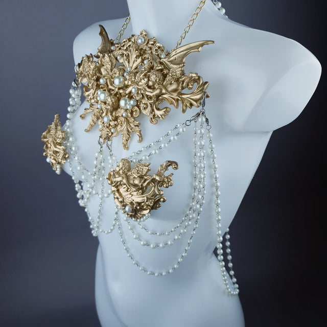 "Carrie" Gold Filigree & Pearl Body Jewellery & Nipple Pasties