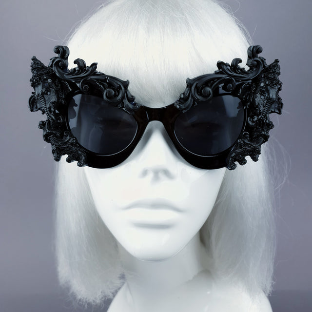 "Deva" Black Filigree Ganesh Catseye Sunglasses