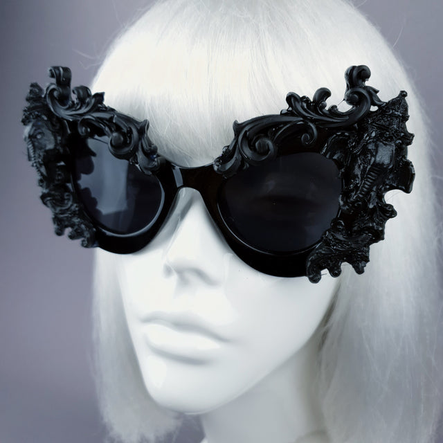 "Deva" Black Filigree Ganesh Catseye Sunglasses
