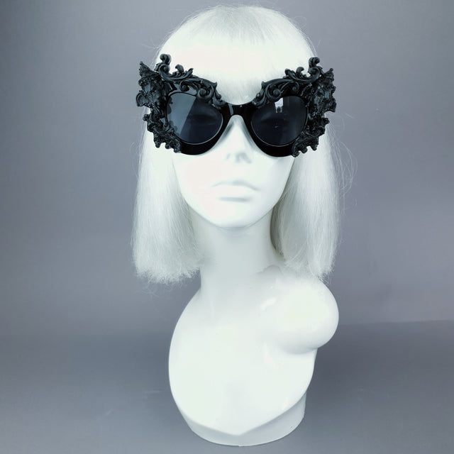 "Deva" Black Filigree Ganesh Catseye Sunglasses