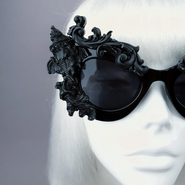 "Deva" Black Filigree Ganesh Catseye Sunglasses