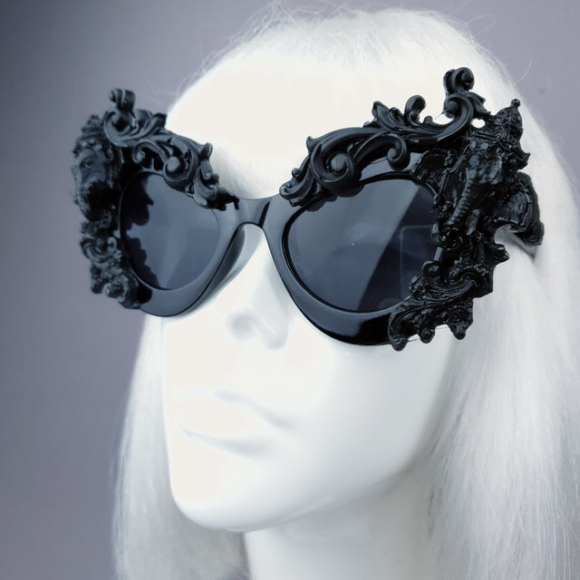 "Deva" Black Filigree Ganesh Catseye Sunglasses