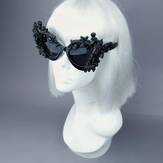 "Deva" Black Filigree Ganesh Catseye Sunglasses