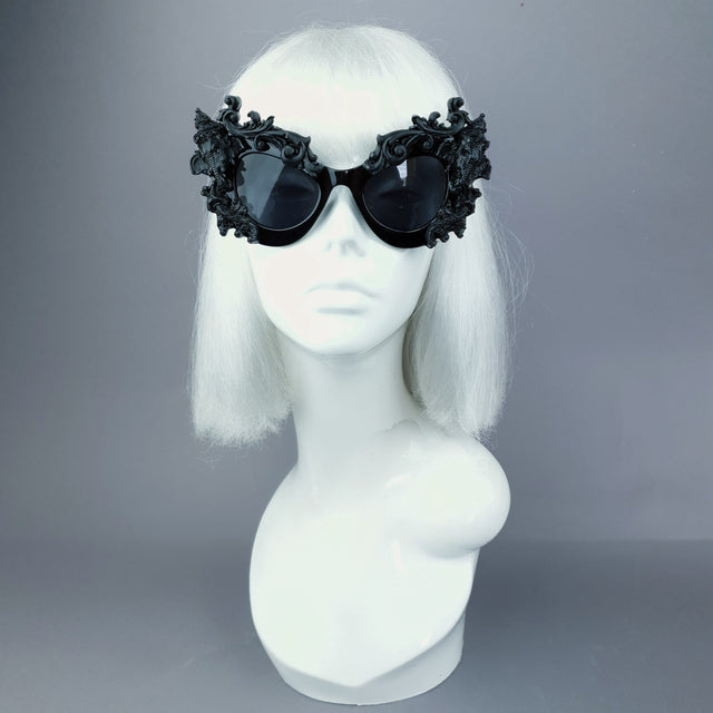 "Deva" Black Filigree Ganesh Catseye Sunglasses
