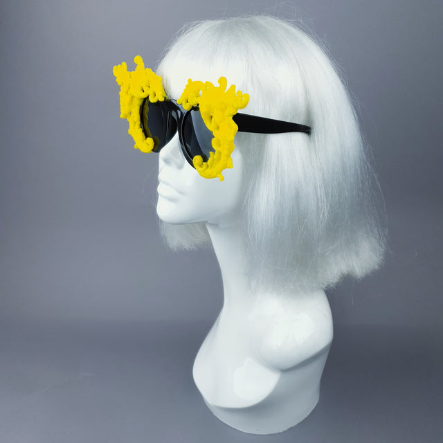 "La Barucci" Ornate Yellow Filigree on Black Sunglasses