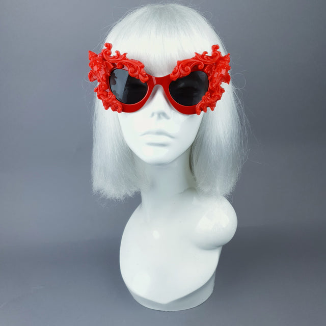 "Deva" Red Filigree Ganesh Catseye Sunglasses