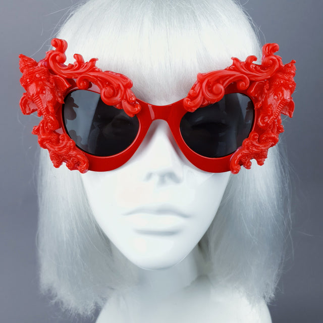 "Deva" Red Filigree Ganesh Catseye Sunglasses
