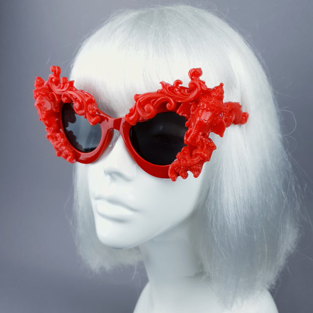 "Deva" Red Filigree Ganesh Catseye Sunglasses