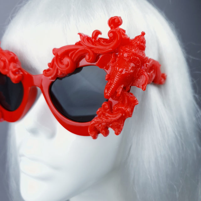 "Deva" Red Filigree Ganesh Catseye Sunglasses