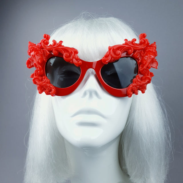 "Deva" Red Filigree Ganesh Catseye Sunglasses