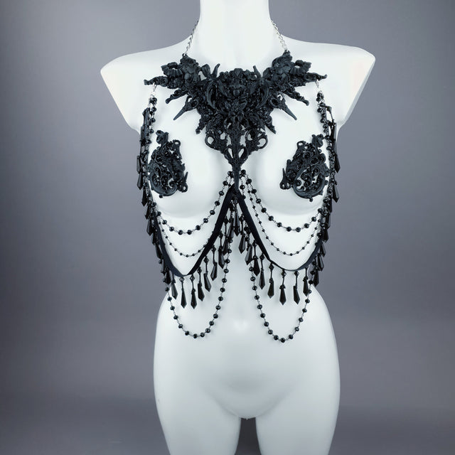 "Blade" Black Scissors & Filigree Body Jewellery with Nipple Pasties