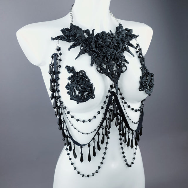 "Blade" Black Scissors & Filigree Body Jewellery with Nipple Pasties