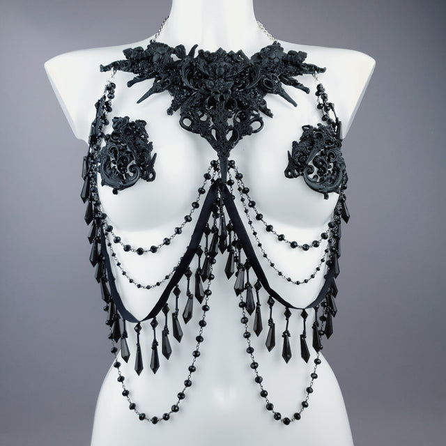 "Blade" Black Scissors & Filigree Body Jewellery with Nipple Pasties