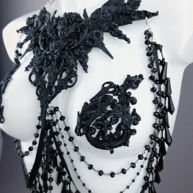 "Blade" Black Scissors & Filigree Body Jewellery with Nipple Pasties
