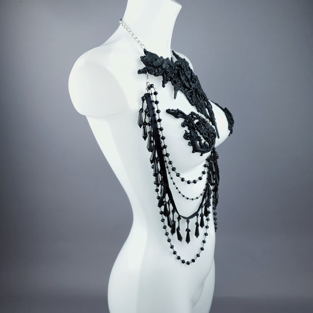 "Blade" Black Scissors & Filigree Body Jewellery with Nipple Pasties