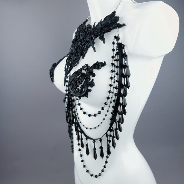 "Blade" Black Scissors & Filigree Body Jewellery with Nipple Pasties