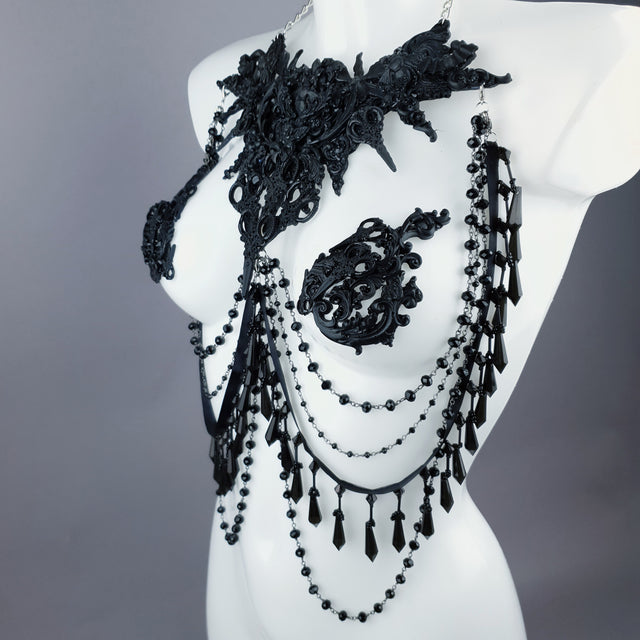 "Blade" Black Scissors & Filigree Body Jewellery with Nipple Pasties