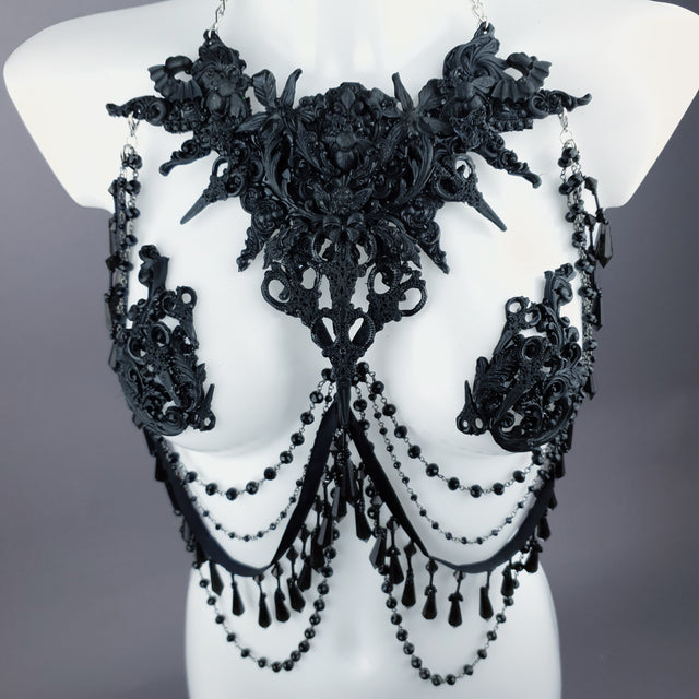 "Blade" Black Scissors & Filigree Body Jewellery with Nipple Pasties
