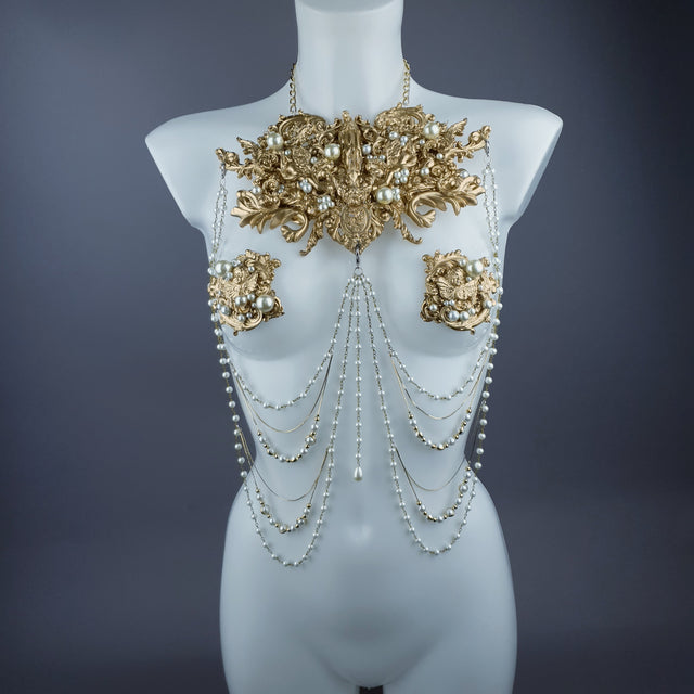 "Zora" Gold Filigree & Pearl Body Jewellery & Nipple Pasties