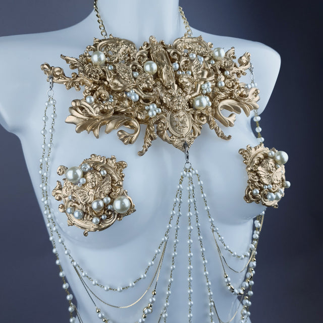 "Zora" Gold Filigree & Pearl Body Jewellery & Nipple Pasties