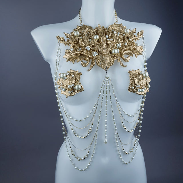 "Zora" Gold Filigree & Pearl Body Jewellery & Nipple Pasties