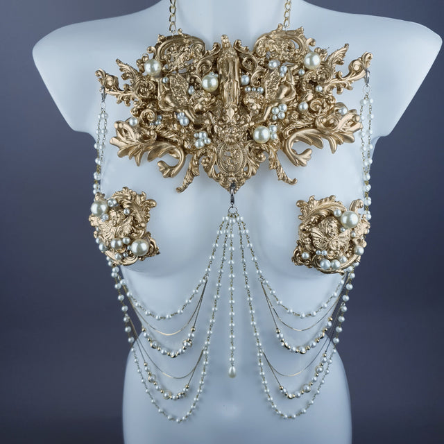 "Zora" Gold Filigree & Pearl Body Jewellery & Nipple Pasties