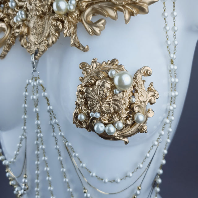 "Zora" Gold Filigree & Pearl Body Jewellery & Nipple Pasties