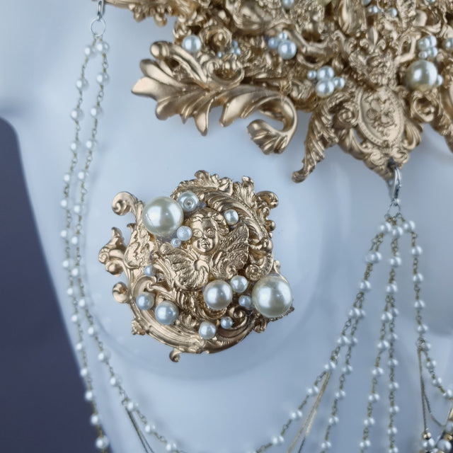 "Zora" Gold Filigree & Pearl Body Jewellery & Nipple Pasties