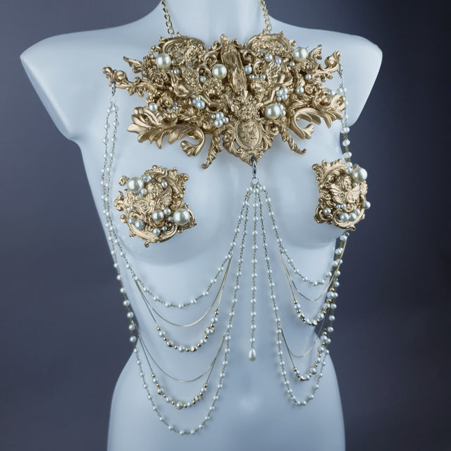 "Zora" Gold Filigree & Pearl Body Jewellery & Nipple Pasties