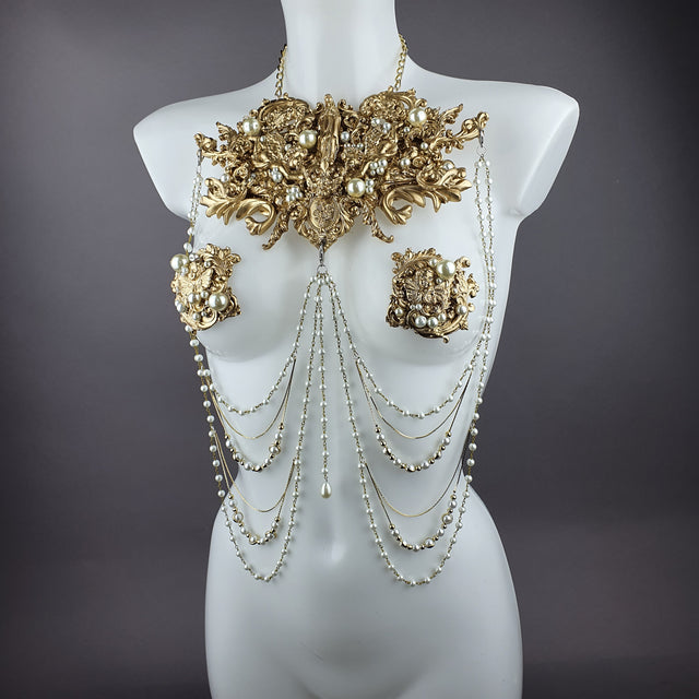 "Zora" Gold Filigree & Pearl Body Jewellery & Nipple Pasties