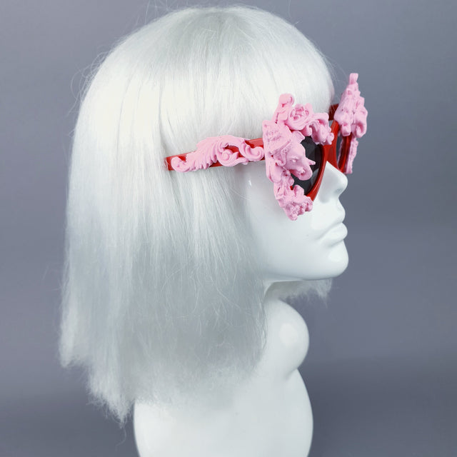 "Deva" Pink Filigree Ganesh on Red Catseye Sunglasses