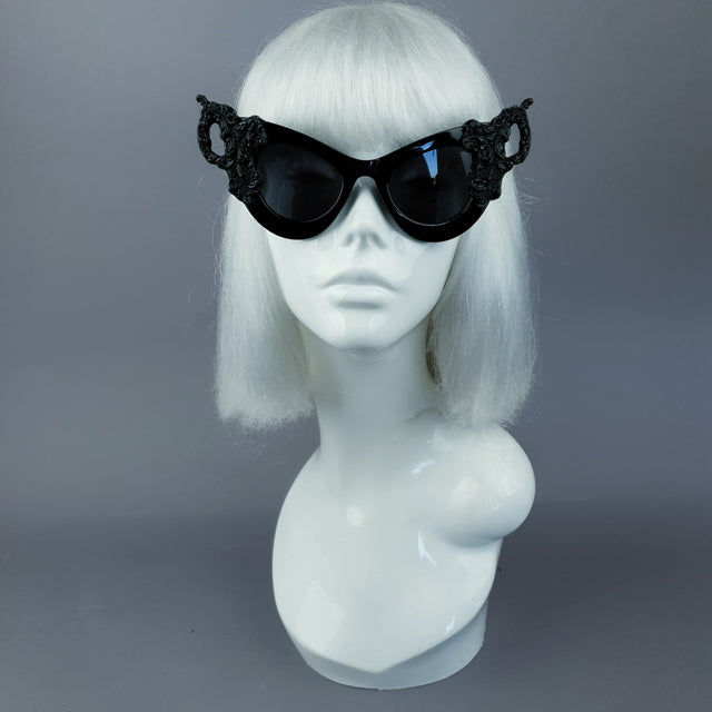 "Maila" Black Filigree Catseye Sunglasses