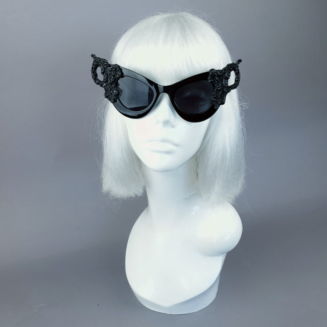 "Maila" Black Filigree Catseye Sunglasses