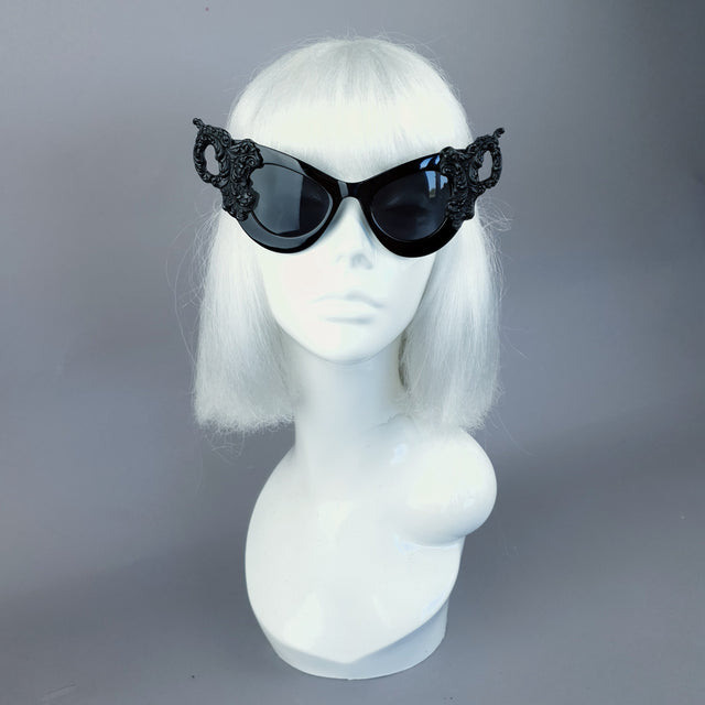 "Maila" Black Filigree Catseye Sunglasses