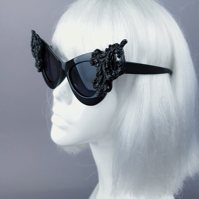 "Maila" Black Filigree Catseye Sunglasses