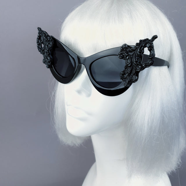 "Maila" Black Filigree Catseye Sunglasses