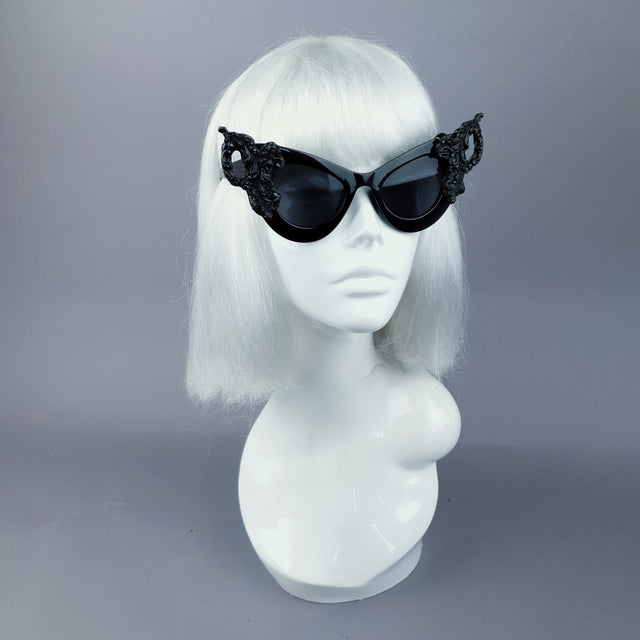 "Maila" Black Filigree Catseye Sunglasses