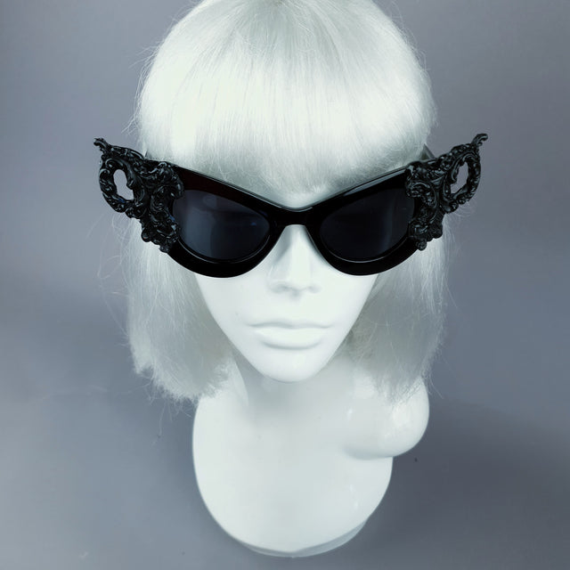 "Maila" Black Filigree Catseye Sunglasses