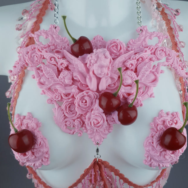 "Sukero" Pink Cherry Filigree & Beading Body Jewellery with Nipple Pasties