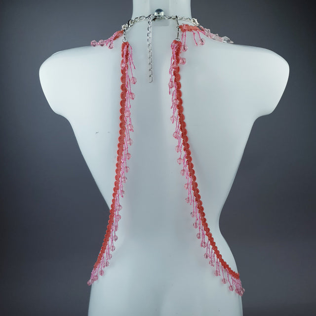 "Sukero" Pink Cherry Filigree & Beading Body Jewellery with Nipple Pasties