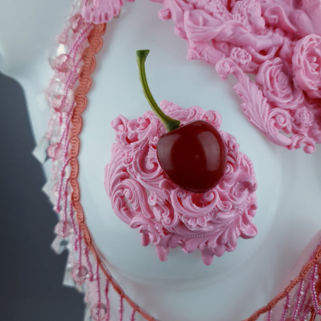 "Sukero" Pink Cherry Filigree & Beading Body Jewellery with Nipple Pasties