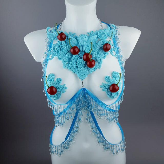 "Bobelo" Blue Cherry Filigree & Beading Body Jewellery with Nipple Pasties